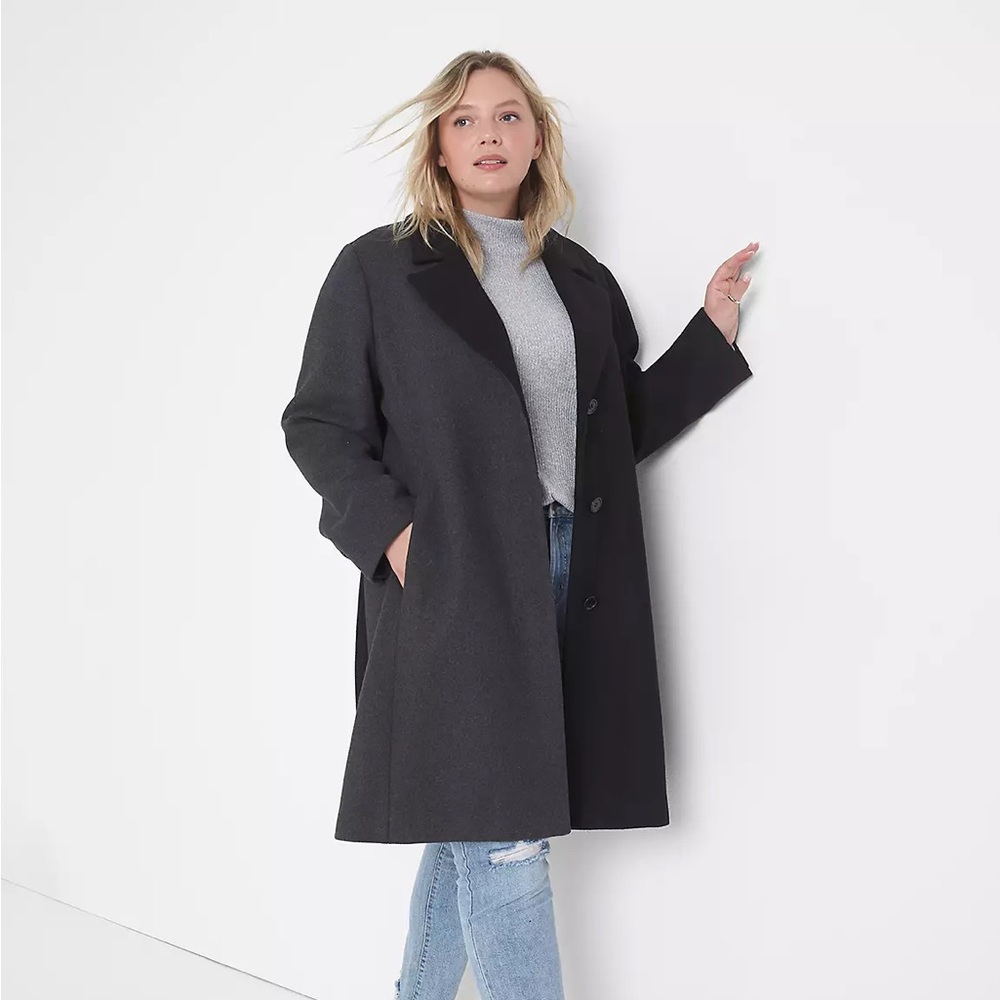 Lane Bryant Black and Gray Car Coat